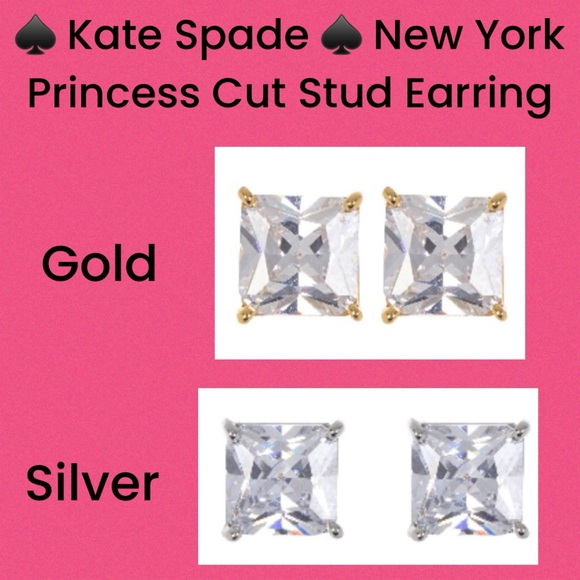Kate Spade New York Princess Cut Gold OR Silver CZ Stud Earrings- You Choose - Picture 1 of 6